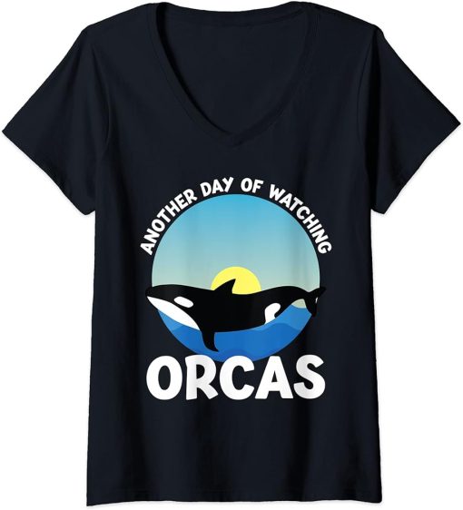 Womens Another day of watching Orcas Orcas V-Neck T-Shirt