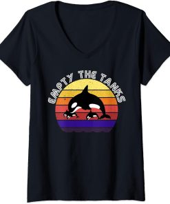 Womens Orcas Whale Empty The Tanks. Save the Orca Whales V-Neck T-Shirt