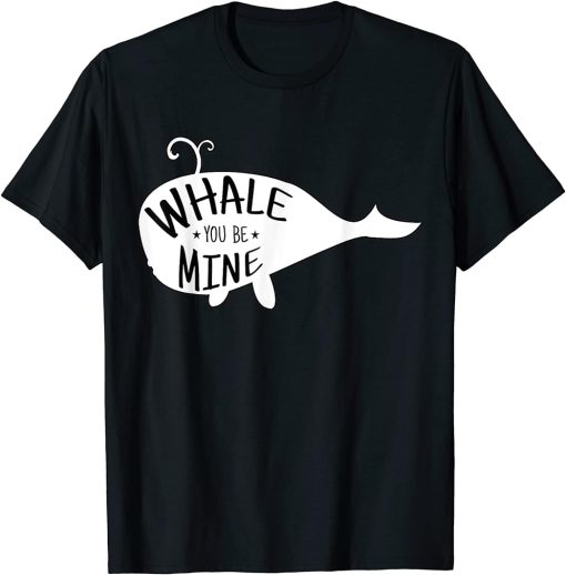 Whale You Be Mine Cute Orca Blue Whale Silhouette Valentines T-Shirt