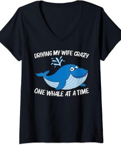 Womens Funny Whale Art For Men Dad Orca Narwhal Blue Whales V-Neck T-Shirt