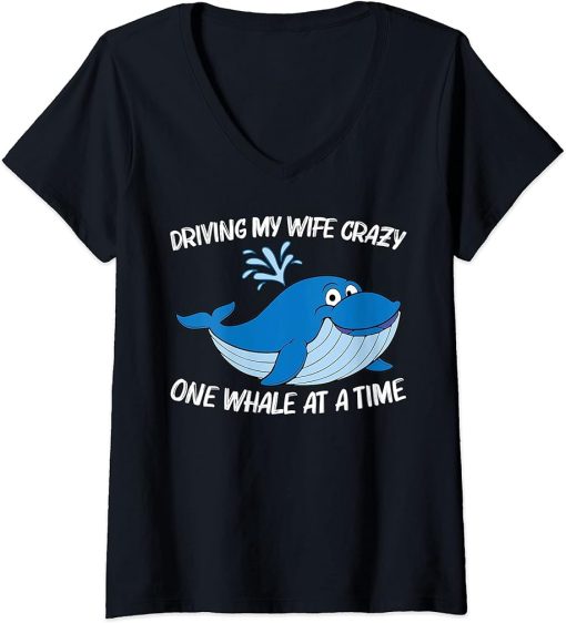 Womens Funny Whale Art For Men Dad Orca Narwhal Blue Whales V-Neck T-Shirt