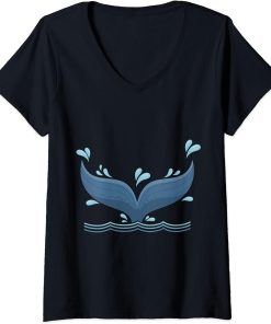 Womens Whale Tail in Waves Orca Ocean V-Neck T-Shirt