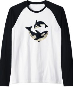 Cool Dolphin Sea Animal Whale Orca Men Women Loves Orcas Raglan Baseball Tee