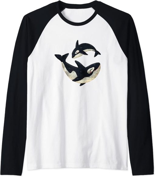 Cool Dolphin Sea Animal Whale Orca Men Women Loves Orcas Raglan Baseball Tee