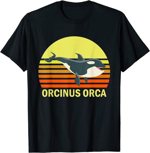 Orca Killer Whale Dolphin Marine Science Biologist Retro Sun T-Shirt