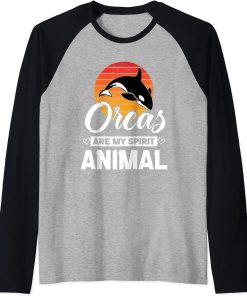 Retro, Orcas Are My Spirit Animal Funny Orca Whale quote Raglan Baseball Tee