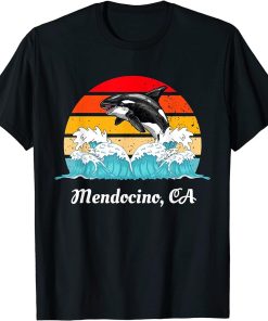 Vintage Mendocino CA Distressed Orca Killer Whale Art T-Shirt