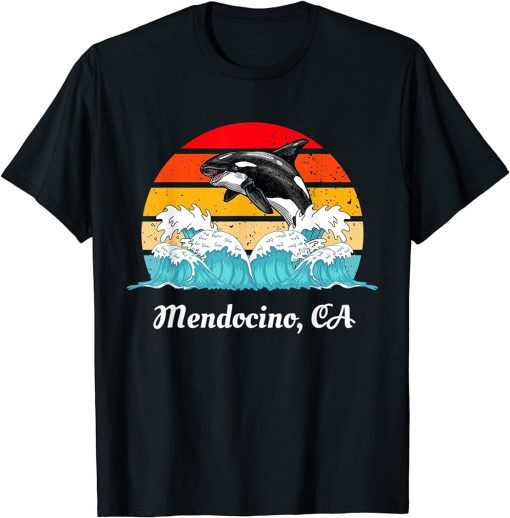 Vintage Mendocino CA Distressed Orca Killer Whale Art T-Shirt