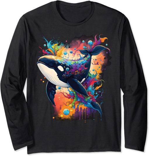 Colourful mystical orca whale watching dolphin pottwhale orca whale Long Sleeve T-Shirt