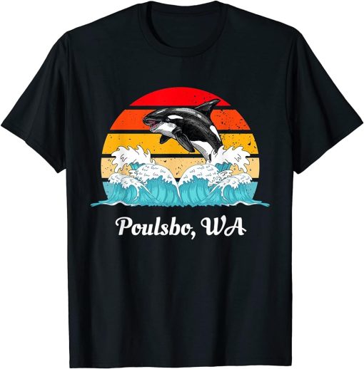 Vintage Poulsbo WA Distressed Orca Killer Whale Art T-Shirt