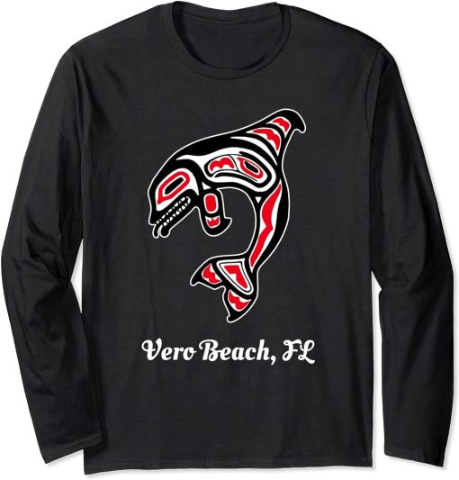 Native American Vero Beach Florida Red Orca Killer Whale Long Sleeve T-Shirt