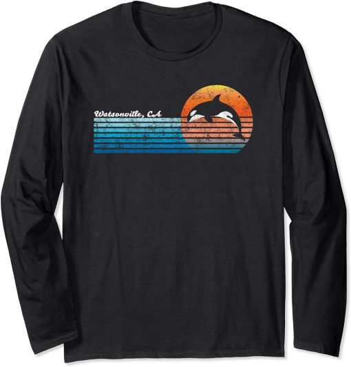 Vintage Watsonville, CA Retro 80s Orca Sunset Long Sleeve T-Shirt