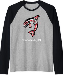 Native Waimanalo Hawaii Red Orca Killer Whale Raglan Baseball Tee