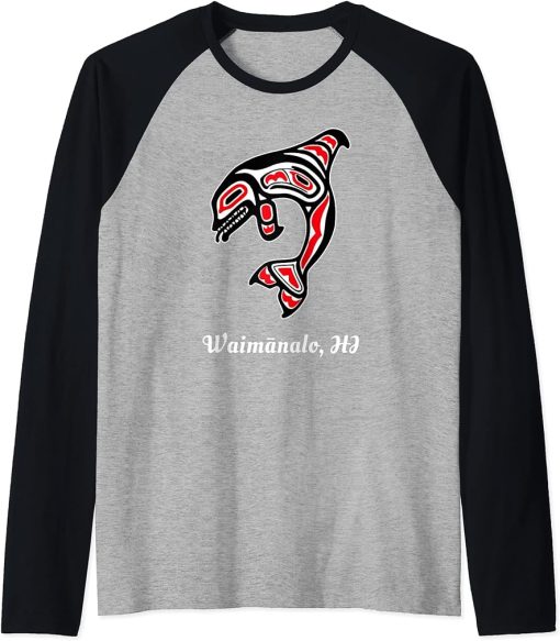 Native Waimanalo Hawaii Red Orca Killer Whale Raglan Baseball Tee