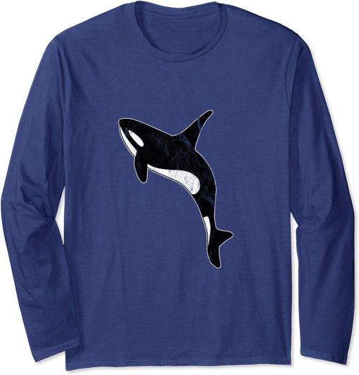 Orca Lover Artwork Grungy Ocean Sea Panda Whale Long Sleeve T-Shirt