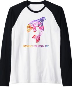 Tribal Pender Island OR Orca Killer Whale Native American Raglan Baseball Tee