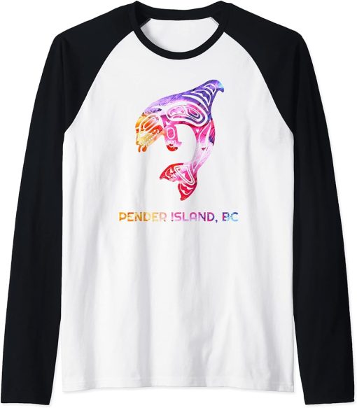 Tribal Pender Island OR Orca Killer Whale Native American Raglan Baseball Tee